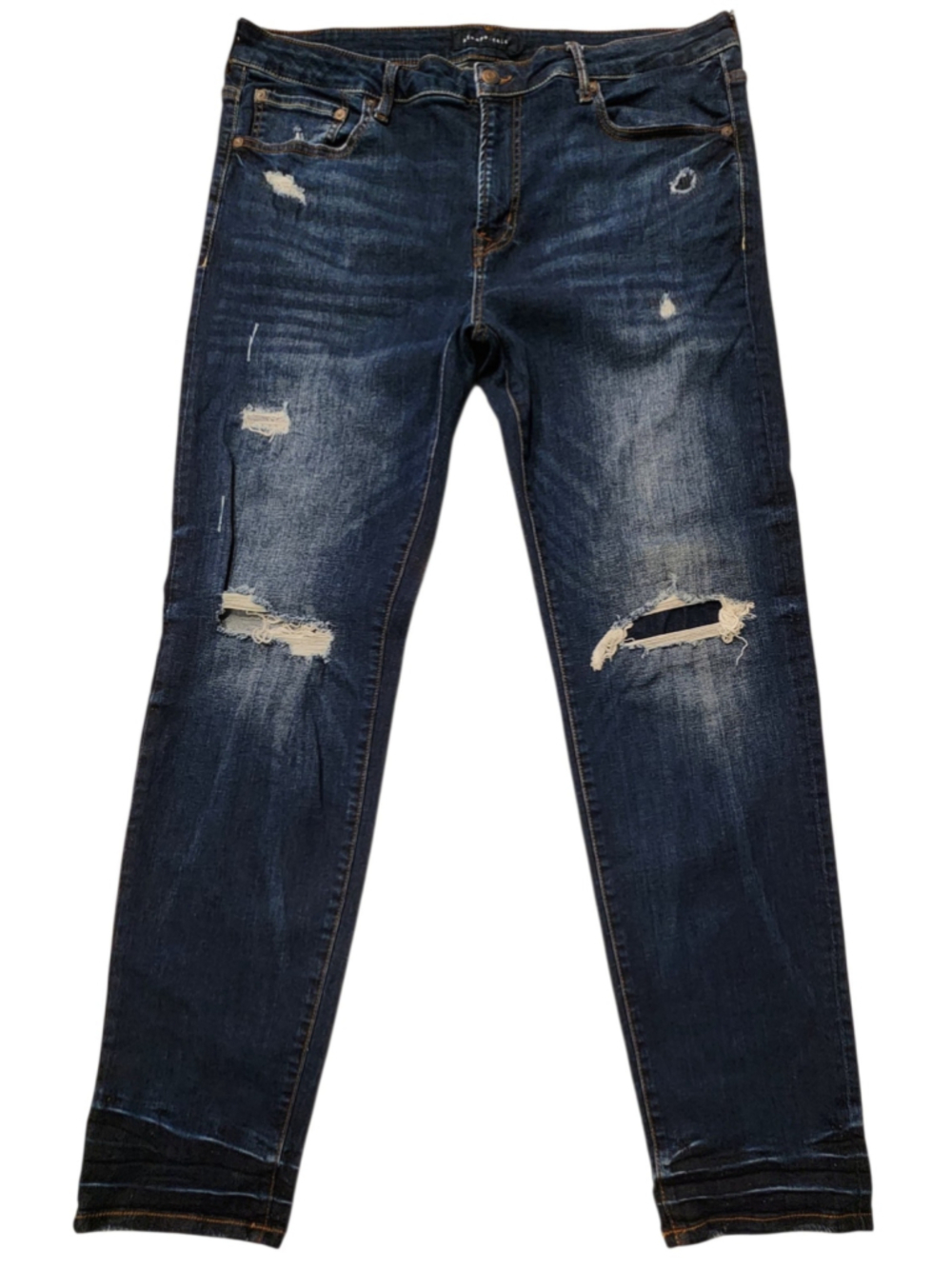 Aéropostale Men’s Skinny Jeans 38x32 Dark Blue Distressed Ripped Stretch Denim